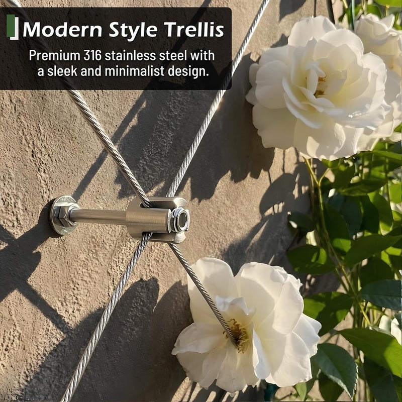 Acemaker Wire Trellis for Climbing Plants Outdoor, 30-Set Wall Wire Trellis Kit with 1/8in x 150ft Stainless Steel Cable, T316 Espalier System for Fence and Garden DIY Projects - Image 2